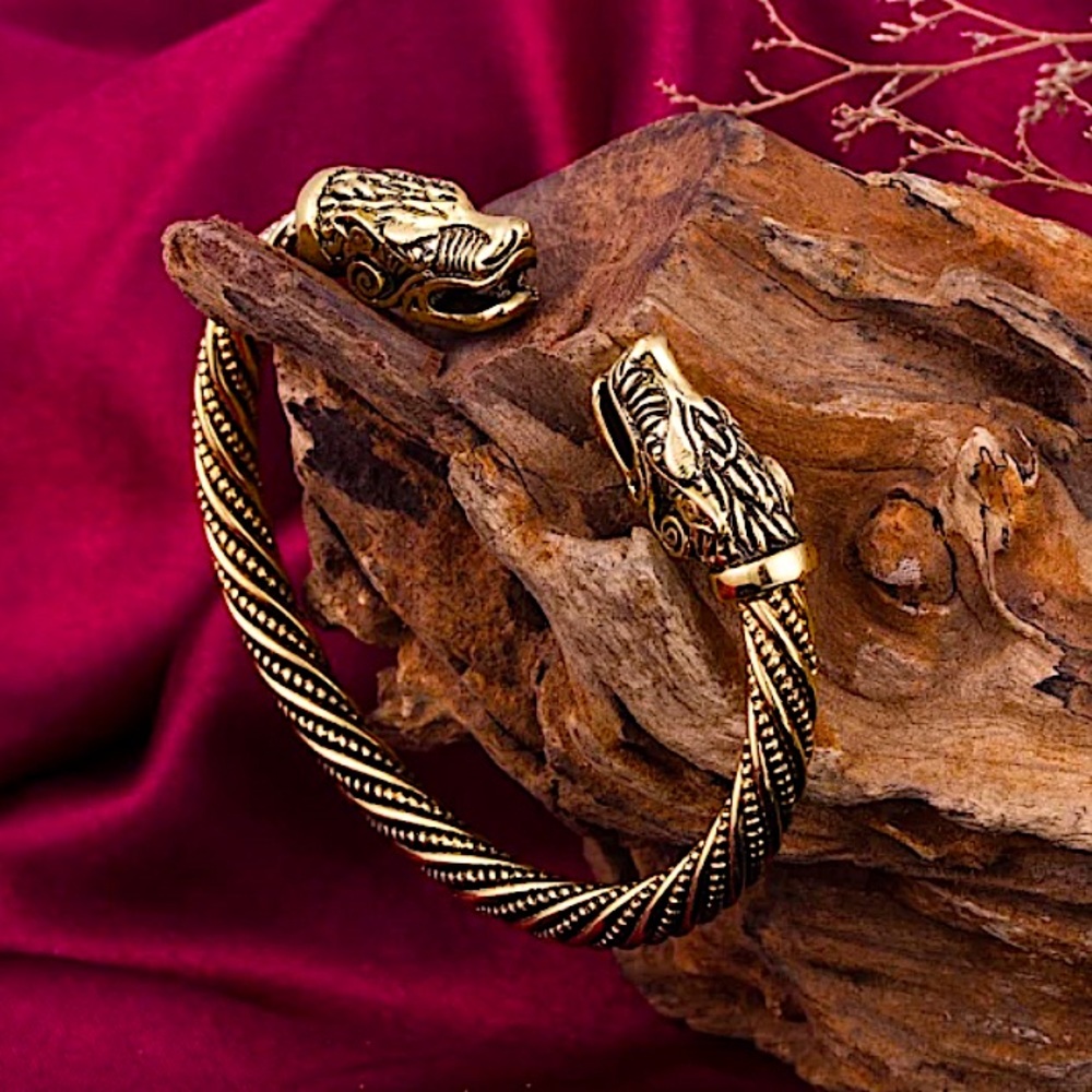 NEW DRAGON HEAD GOLD PLATED BANGLE BRACELET - Picture 5 of 8